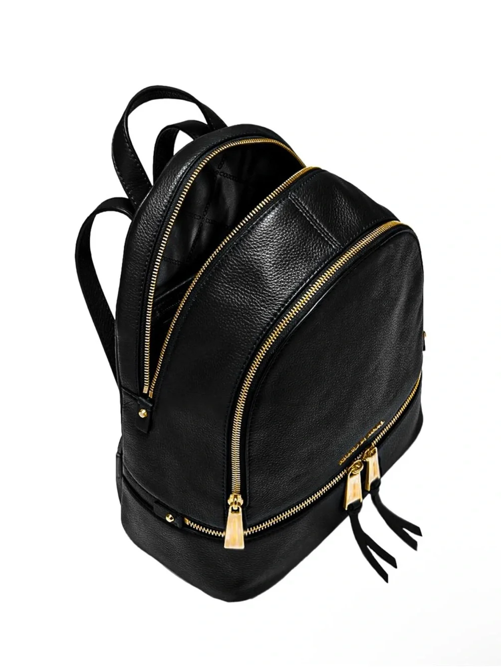 Michael Kors Black Leather Backpack with Gold Hardware Accents